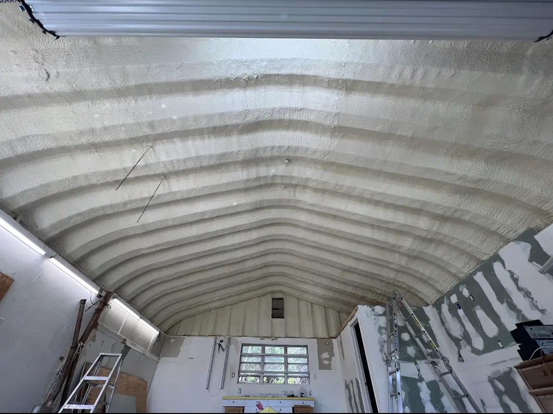 Spray polyurethane foam applied to the underside of a metal roof deck in Rancho Mission Viejo